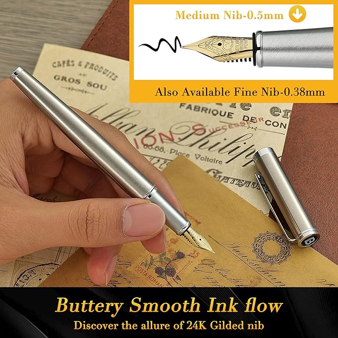 BEILUNER Luxury Fountain Pen Set, Solid 24K Gilded Medium Nib - Image 4