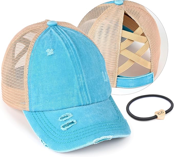 C.C Ponycap Messy High Bun Ponytail Adjustable Glitter Mesh Trucker Baseball Cap