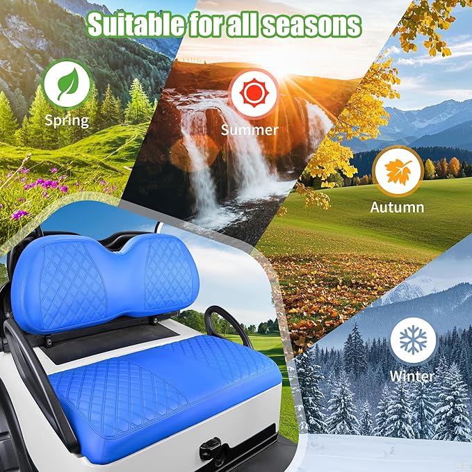 10L0L Golf Cart Seat Covers for Club Car Precedent,EZGO TXT Front/Rear Seats Diamond Pattern,Vinyl Leather with Adjustable Straps and Retractable Buckle, No Stapler Needed