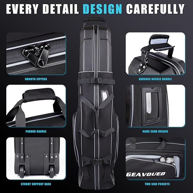 Golf Travel Bag with Hard Case Top and Wheels ，Premium Oxford Fabric, Golf Travel Bags for Airlines ，Protect Your Club for Safe Transport
