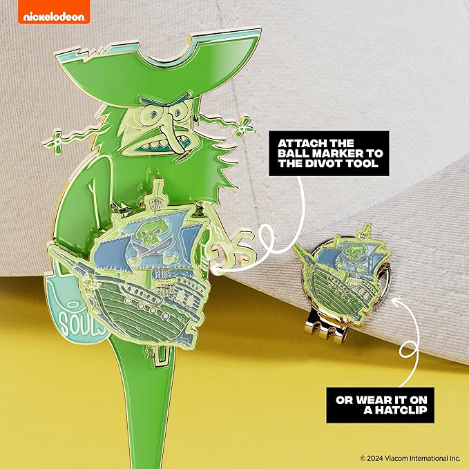 Gold Plated Spongebob Flying Dutchman Divot Tool and Ball Marker Gift Set with Magnetic Hat Clip and Collectible Protective Tin, Officially Licensed Golf Accessories for Collectors