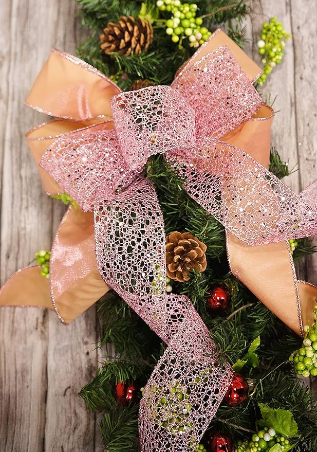 CT CRAFT LLC Sparkling Glitter Mesh Wired Ribbon 2.5" x 10 Yards Rose Gold - Image 5