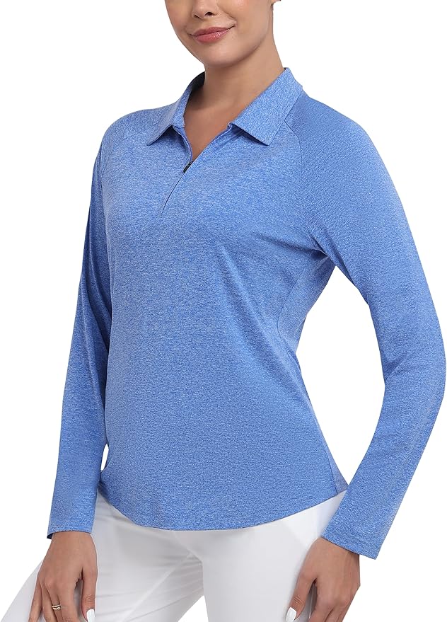 MoFiz Women's Golf Polo Shirt Long Sleeve Collared 1/4 Zip Stretch Soft Athletic Tops for Tennis Hiking & Outdoor Sports