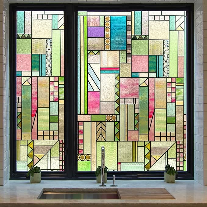 3D Stained Glass Window Privacy Film, Heat Control UV Blocking Static Cling - Image 9