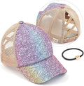 C.C Ponycap Messy High Bun Ponytail Adjustable Glitter Mesh Trucker Baseball Cap