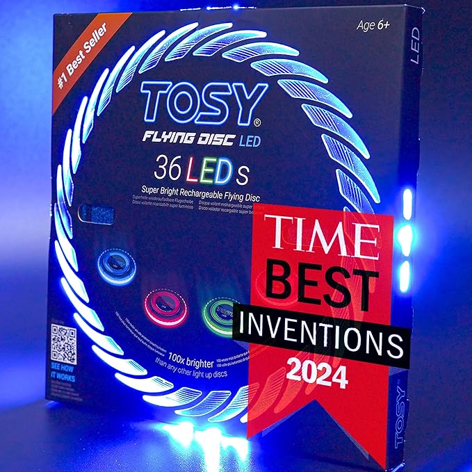 TOSY Flying Disc - 108 RGB Multicolor or 36 Monocolor LEDs, Super Bright, Smart Modes, Easter Basket Stuffers Gift, Camping Toy for Kid/Teen/Adult, Auto Light Up, Rechargeable, Waterproof, 175g