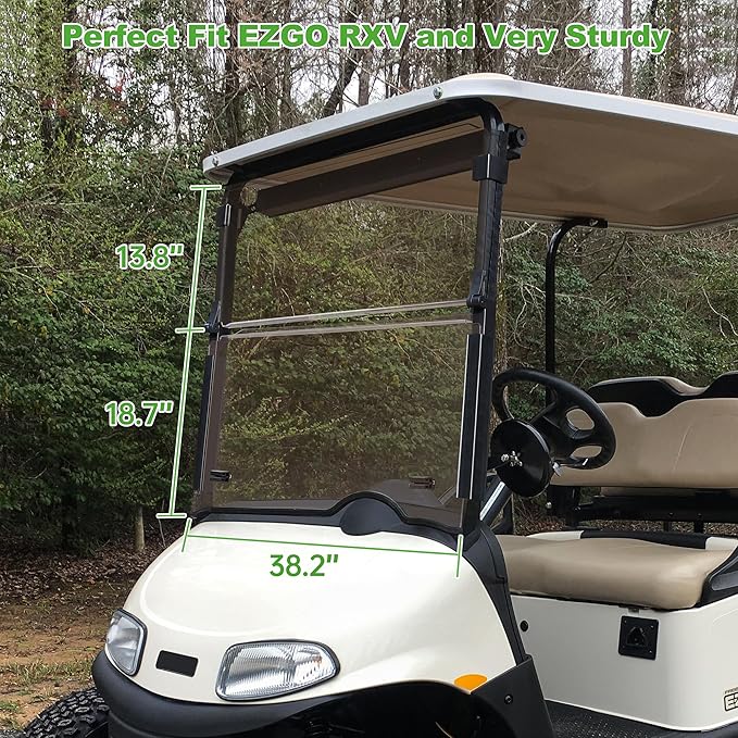 10L0L Golf Cart Folding Tinted Winshield for EZGO RXV 2008-up, Fold Down Upgrade Thickened Polycarbonate (PC) High Strength Impact Resistance