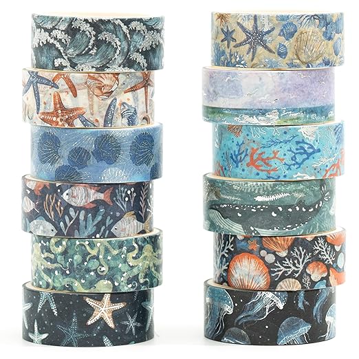 12 Rolls Charming Washi Tape Set Gold Silver Foil Detailing Arts Adhesive Tapes by Songdao
