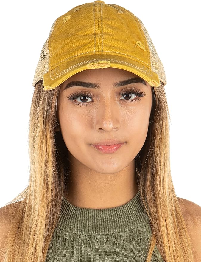 Funky Junque Trucker Hat for Women – Distressed Low Profile Western Camo Baseball Cap with Mesh, Trendy and Adjustable Fit