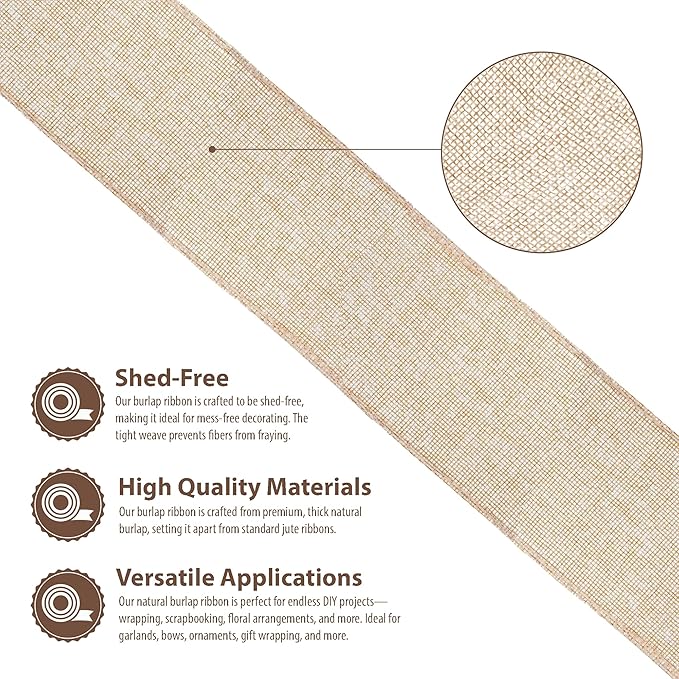 Mandala Crafts Natural Burlap Ribbon 3 Inches Wide Jute Ribbons - Image 4