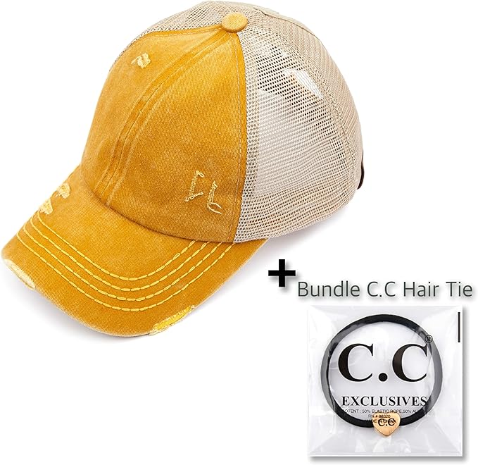 C.C Ponycap Messy High Bun Ponytail Adjustable Glitter Mesh Trucker Baseball Cap