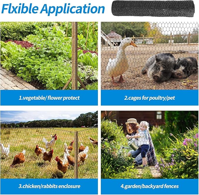 36'' x 50' Black Chicken Wire Fencing, 1 inch Chicken Wire and 20 Gauge Poultry - Image 6