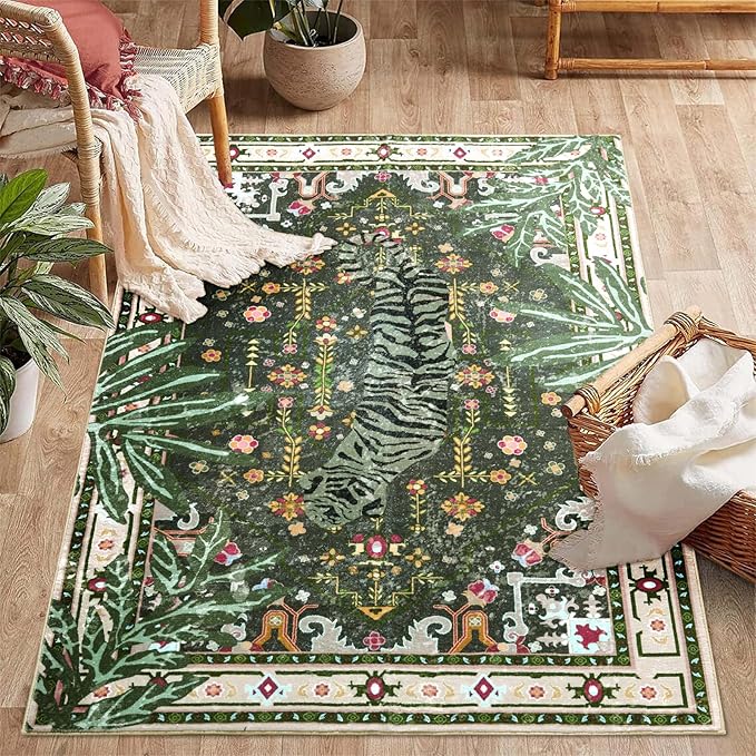 Oriental Tropical Washable Rugs, Abstract Botanical Animal Tribal Accent Carpet by Aldopein