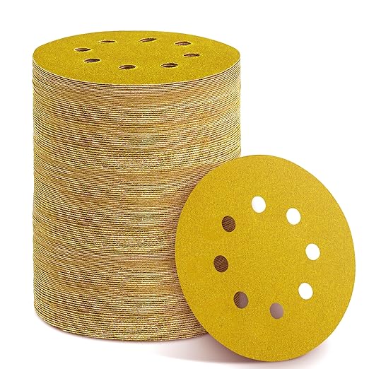 150PCS 240 Grit Gold Sanding Discs, 5-Inch 8-Hole Sandpaper by YEHBS