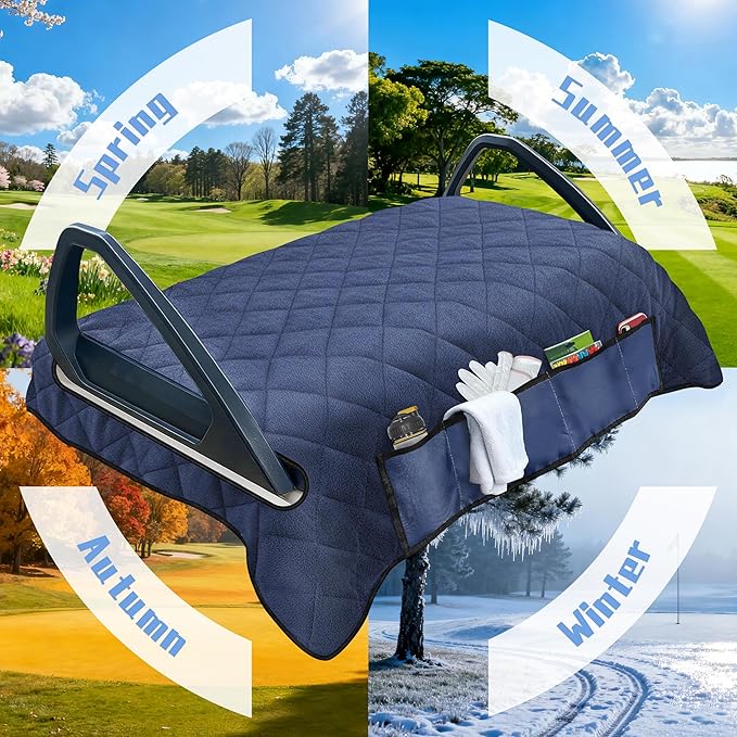 YOKYHOM Golf Cart Seat Covers with 4 Front Pockets, Thick Seat Towel Blanket with Non-Slip Backing, Fits EZGO, Club Car, Yamaha and More 2 & 4 Passenger Golf Carts, Navy Blue