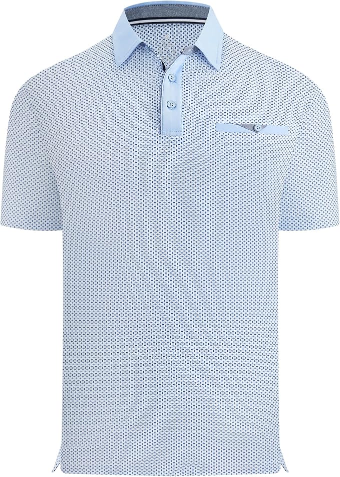 Esabel.C Men's Golf Polo Shirts Print Moisture Wicking Short Sleeve Dry Fit Stretch Polo Shirts for Men with Faux Pocket