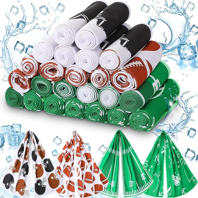 FuWeave 24 Pack Football Cooling Towel 40 x 12 Inch Breathable Sport Cooling Towel Microfiber Fast Drying Football Team Gifts for Athletes Yoga Gym Camping Running