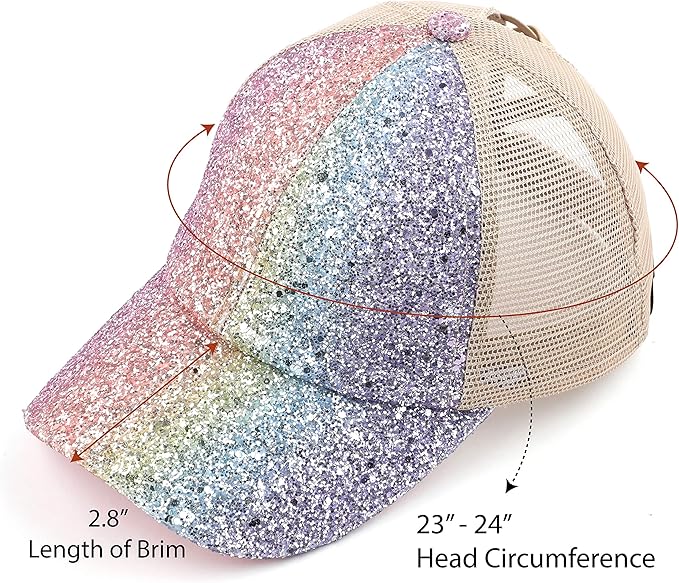 C.C Ponycap Messy High Bun Ponytail Adjustable Glitter Mesh Trucker Baseball Cap