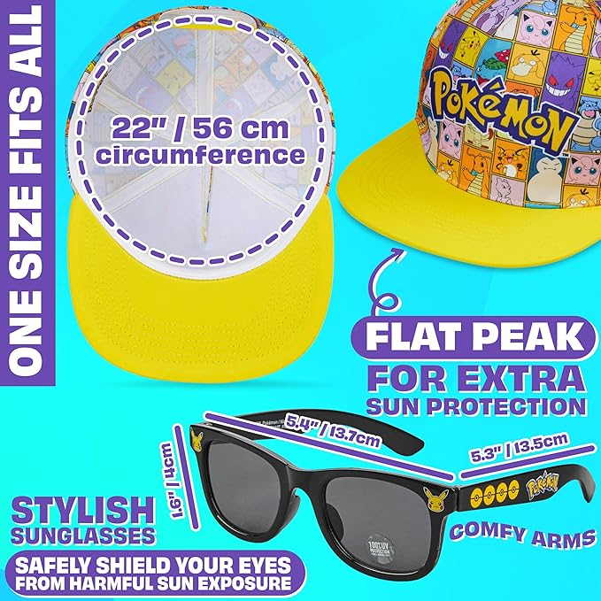 Get Trend Pokemon | Minecraft | Fortnite | Super Mario Kids Baseball Cap, Sunglasses Set UV Protection, Gamer Gifts for Boys