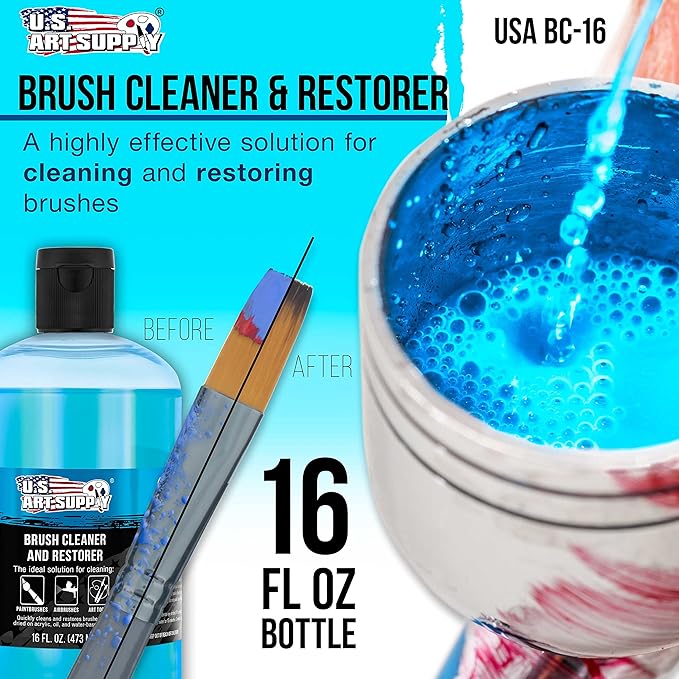 U.S. Art Supply Brush Cleaner and Restorer, 16 Ounce Bottle - Image 2