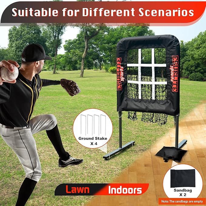 9 Hole Pitching Net with Strike Zone, Baseball Softball Pitching Target – Adjustable Height Portable Indoor Outdoor Training Equipment for Pitchers of All Levels, Coaches, and Players