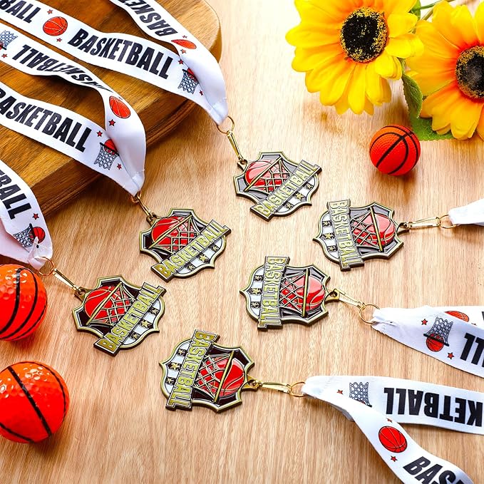 Ecation Medals with Neck Ribbons Soccer Awards Medals Baseball Team Awards Softball T-Ball Flag Football Trophy for Kids Sports Competitions Celebration Gift