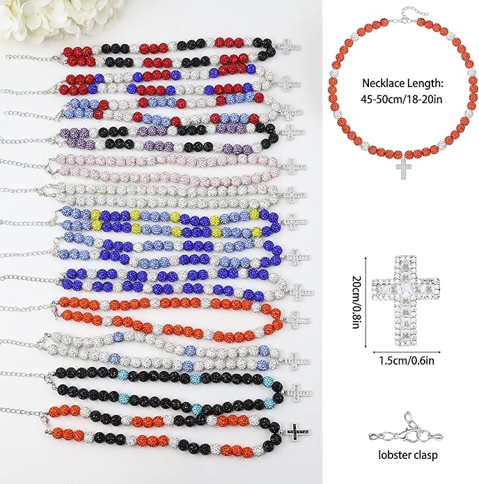 QINJIEJIE Baseball Necklace for Men Glitter Bling Rhinestone Beaded Collection Necklace for Women 16/18in Inspired Sports Jewelry Baseball Chain Cool Gifts for Baseball Players Team Lovers