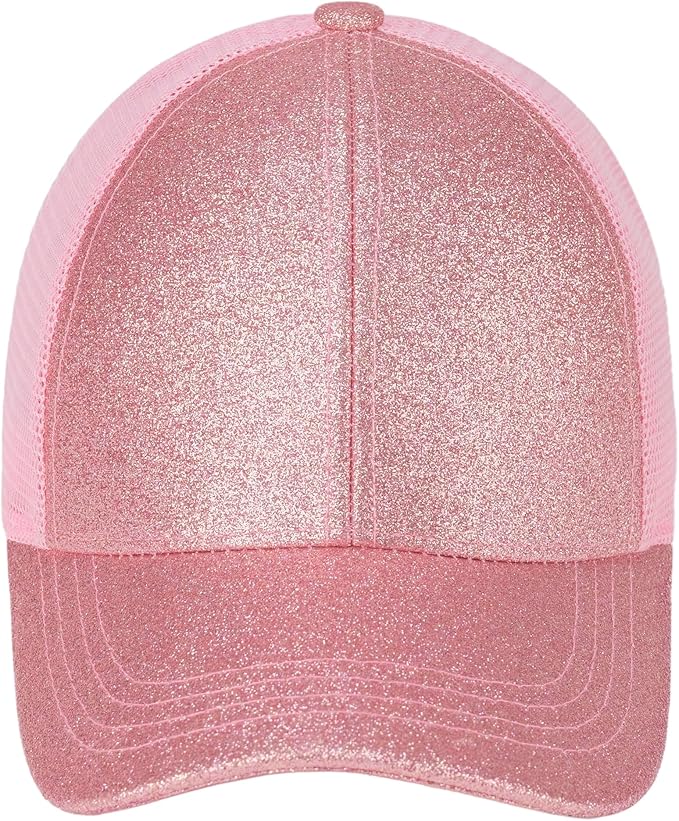 C.C Ponycap Messy High Bun Ponytail Adjustable Glitter Mesh Trucker Baseball Cap