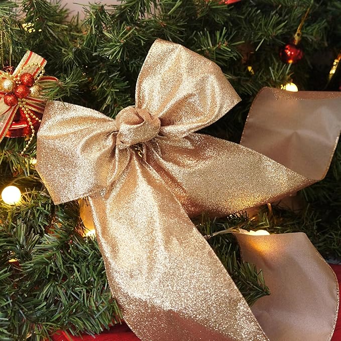 CT CRAFT LLC Glitter Wired Ribbon 4" x 10 Yards Gold - Image 6