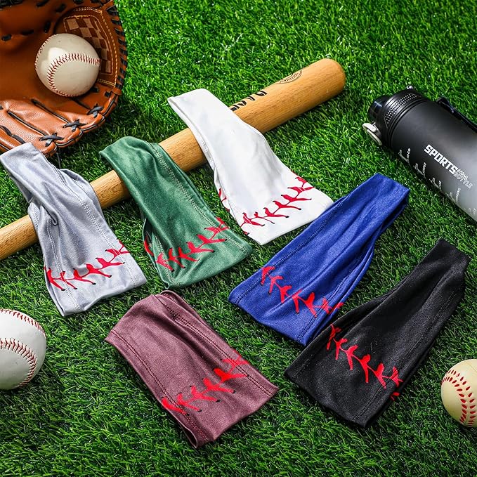 Shyyween 6 Pcs Baseball Headband Elastic Polyester Sweatband for Baseball Basketball Football Golf Headscarf Stuff Women Men Accessory Team Gift