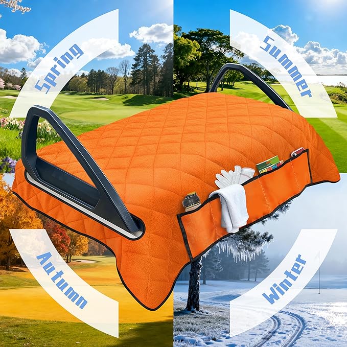YOKYHOM Golf Cart Seat Covers with 4 Front Pockets, Thick Seat Towel Blanket with Non-Slip Backing, Fits EZGO, Club Car, Yamaha and More 2 & 4 Passenger Golf Carts, Orange