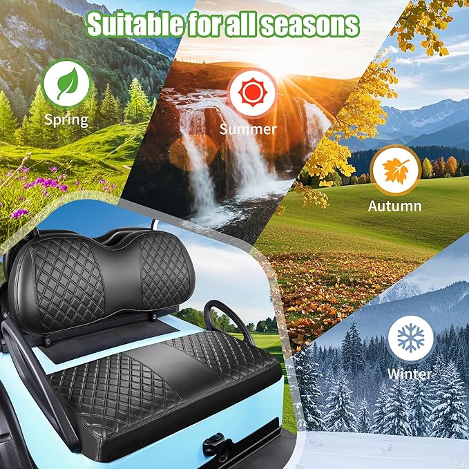 10L0L Golf Cart Seat Covers for Club Car Precedent,EZGO TXT Front/Rear Seats Diamond Pattern,Vinyl Leather with Adjustable Straps and Retractable Buckle, No Stapler Needed