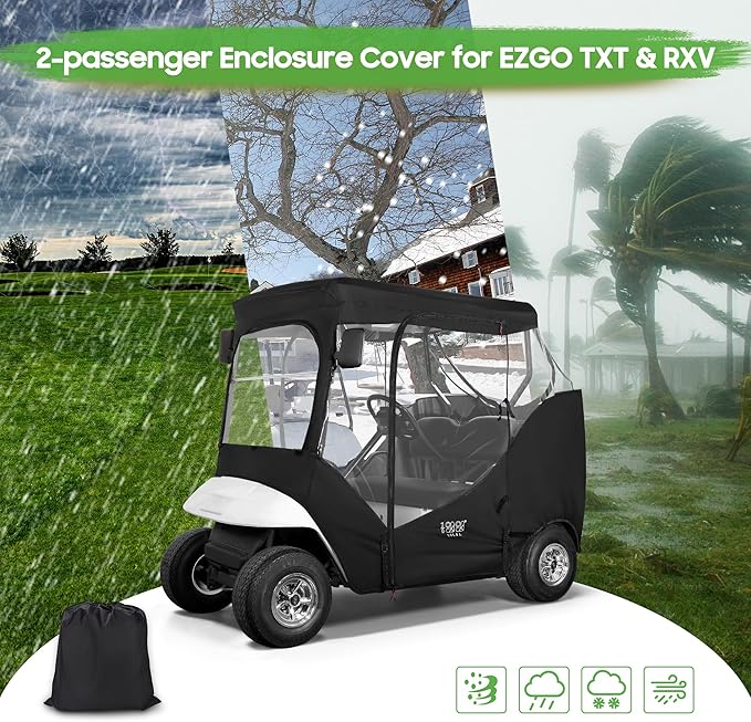 10L0L Golf Cart Enclosure 2 Passenger for EZGO TXT,Waterproof Portable Drivable Golf Cart Storage Cover,Travel 4-Sided Enclosure
