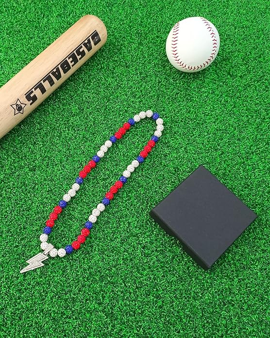 Baseball Necklace for Men 16/18/20 Inch Bling Ice Collection Lightning Bolt Pendant Necklace for Women Rhinestone Clay Beaded Discoball Accessories Gifts for Baseball Team Players Lovers