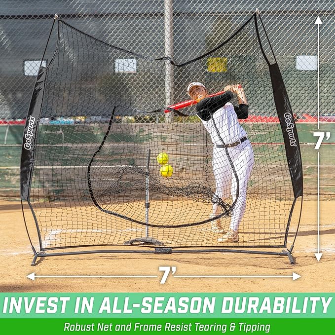 GoSports 7 x 7 ft Baseball & Softball Nets - Available in Team Colors - Batting & Pitching Net with Strike Zone