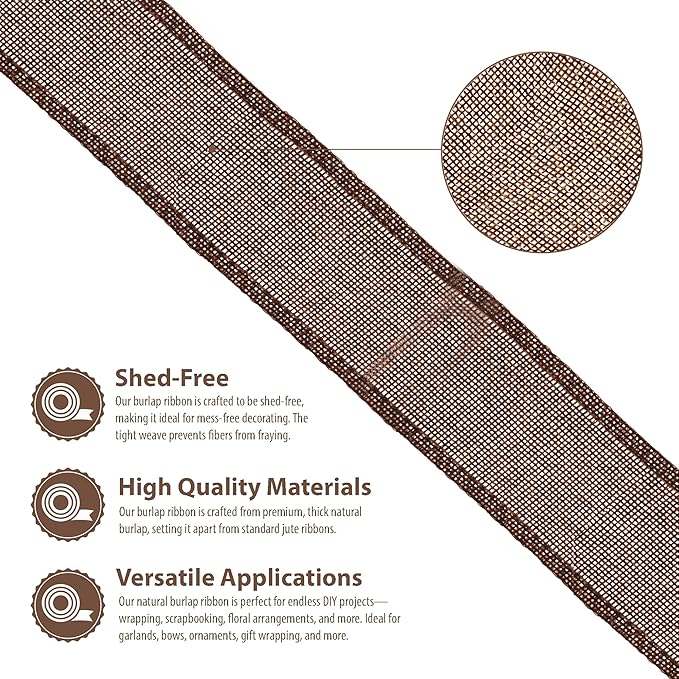 Mandala Crafts Brown Burlap Wired Ribbon 2 Inches Wide Jute Ribbons - Image 3