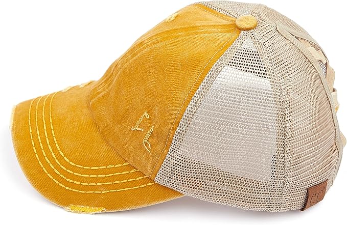 C.C Ponycap Messy High Bun Ponytail Adjustable Glitter Mesh Trucker Baseball Cap
