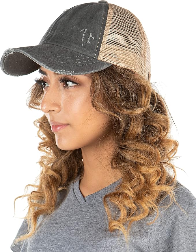 Funky Junque Trucker Hat for Women – Distressed Low Profile Western Camo Baseball Cap with Mesh, Trendy and Adjustable Fit