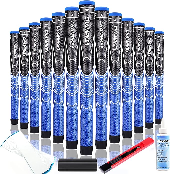 CHAMPKEY Comfortable Polyurethane Golf Grips 13 Pack - Multi Texture Control Golf Club Grips - Come with Full Repair Kits