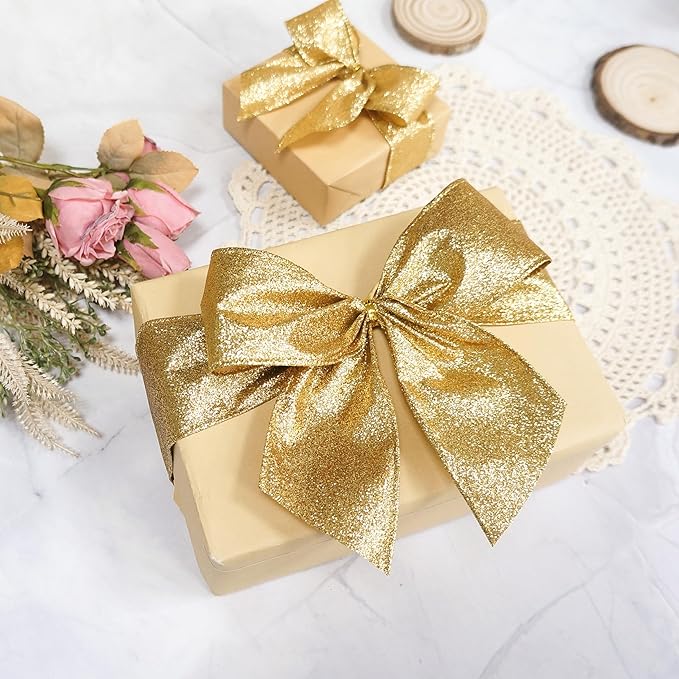 CT CRAFT LLC Glitter Wired Ribbon 2.5" x 10 Yards Yellow Gold - Image 4