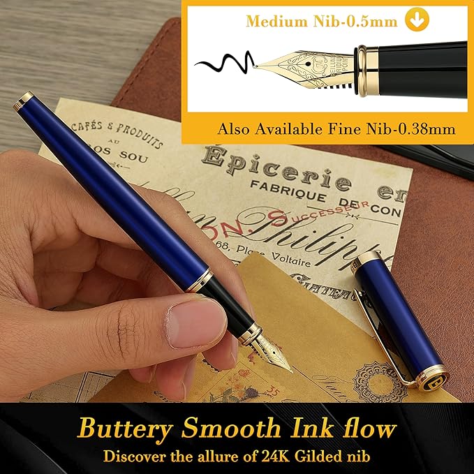 BEILUNER Blue Fountain Pen, Stunning Luxury Pens - Image 4