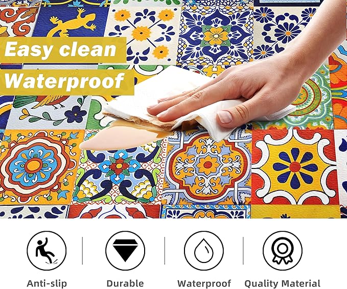 weesire Boho Kitchen Rugs Set 2 Pieces Memory Foam Colorful Ceramic Comfort - Image 4