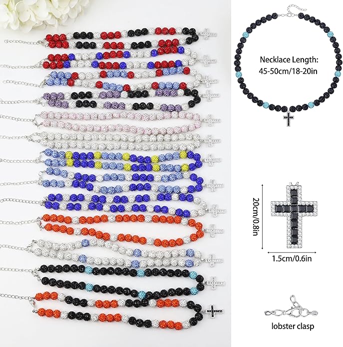 QINJIEJIE Baseball Necklace for Men Glitter Bling Rhinestone Beaded Collection Necklace for Women 16/18in Inspired Sports Jewelry Baseball Chain Cool Gifts for Baseball Players Team Lovers