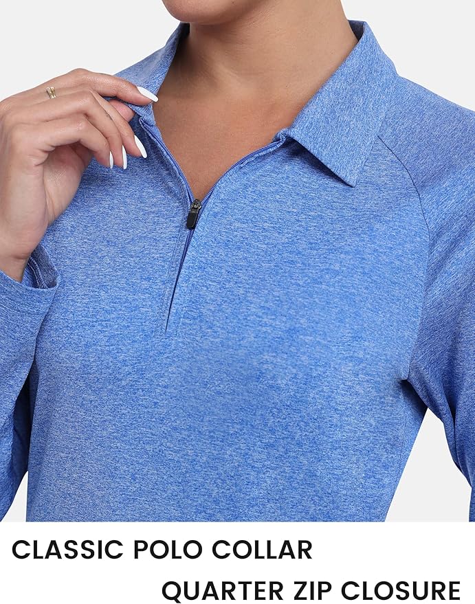 MoFiz Women's Golf Polo Shirt Long Sleeve Collared 1/4 Zip Stretch Soft Athletic Tops for Tennis Hiking & Outdoor Sports