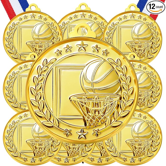 Misdary 12 Pack Medals with Neck Ribbons Team Participation Trophies for Kids Sports Awards Party Favors for Sports Competitions Celebration Gift