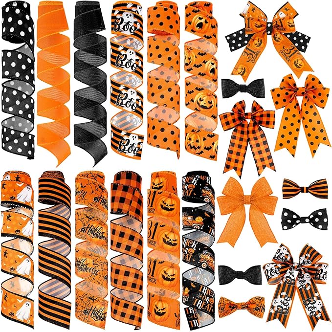 12 Rolls Halloween Wired Edge Ribbon by Unknown