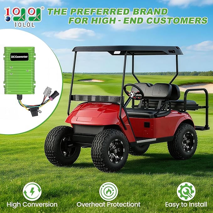 Universal Golf Cart Voltage Reducer DC Converter 36V or 48V to 12V 30 A 360W for EZGO Club Car Yamaha Golf Carts, with Power Cables