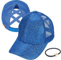 C.C Ponycap Messy High Bun Ponytail Adjustable Glitter Mesh Trucker Baseball Cap