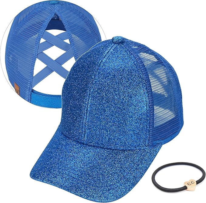 C.C Ponycap Messy High Bun Ponytail Adjustable Glitter Mesh Trucker Baseball Cap