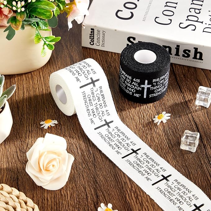 4Pcs Christian Athletic Tape 2in x 23ft Faith Cross Bible Verse Sports Tape Religious Cotton Zinc Oxide Wristbands Jesus Wrist Tapes for Football Baseball Athlete Gymnastics First Aid Injury Wrap